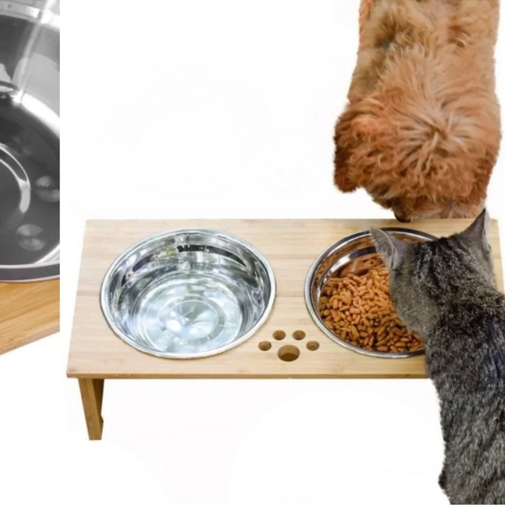 Pet Bowls Bamboo Elevated Stand Feeder